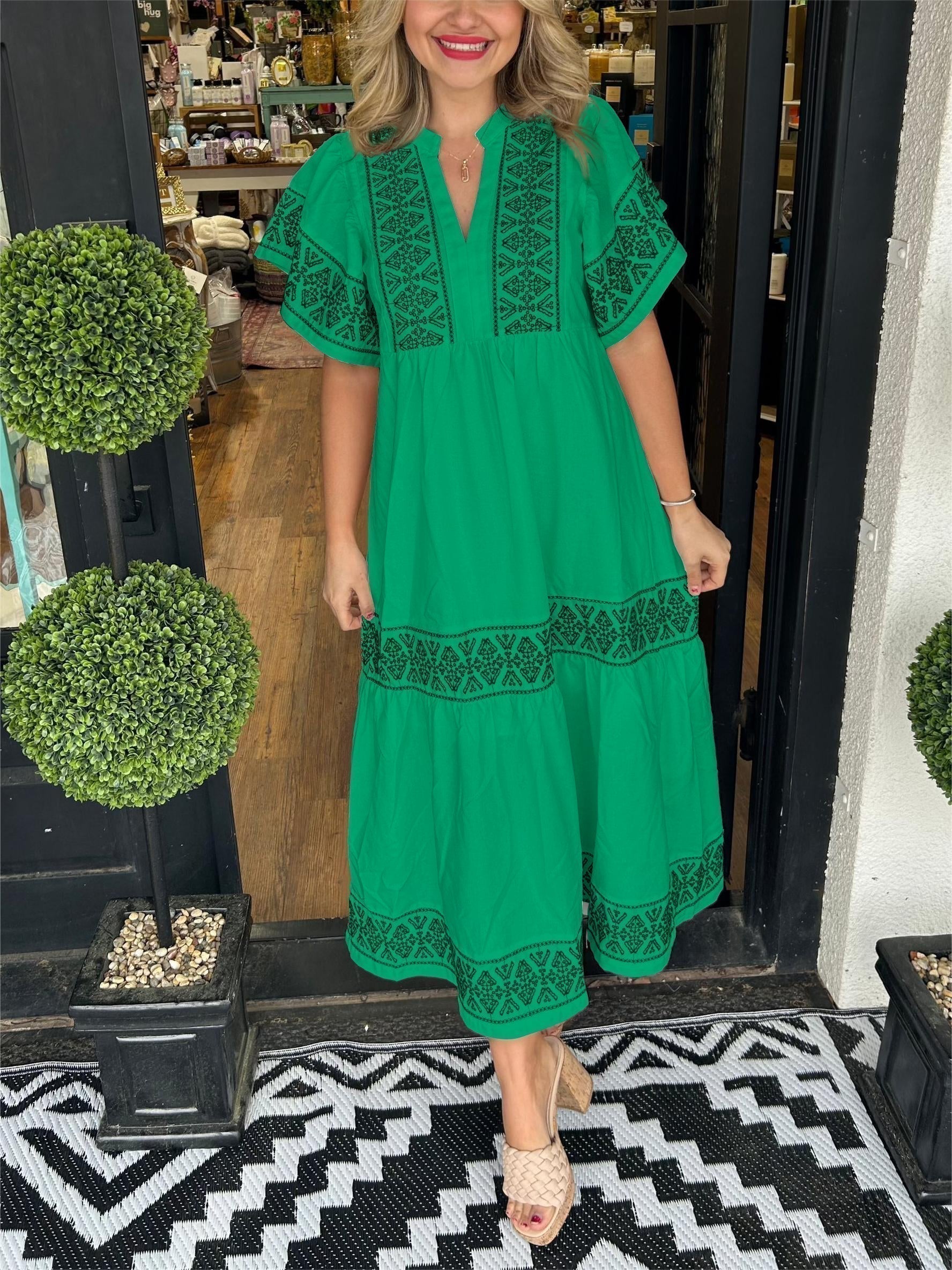 Rachel | Women's Boho V Neck Midi Dress