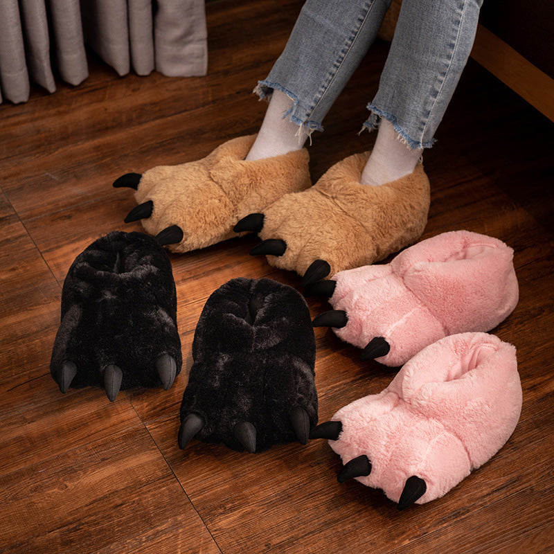 Women's Cozy Slippers in a Bear Paw Shape | Plush and Cotton Upper, Claw Detail at the Front | One Size, 3 Colors