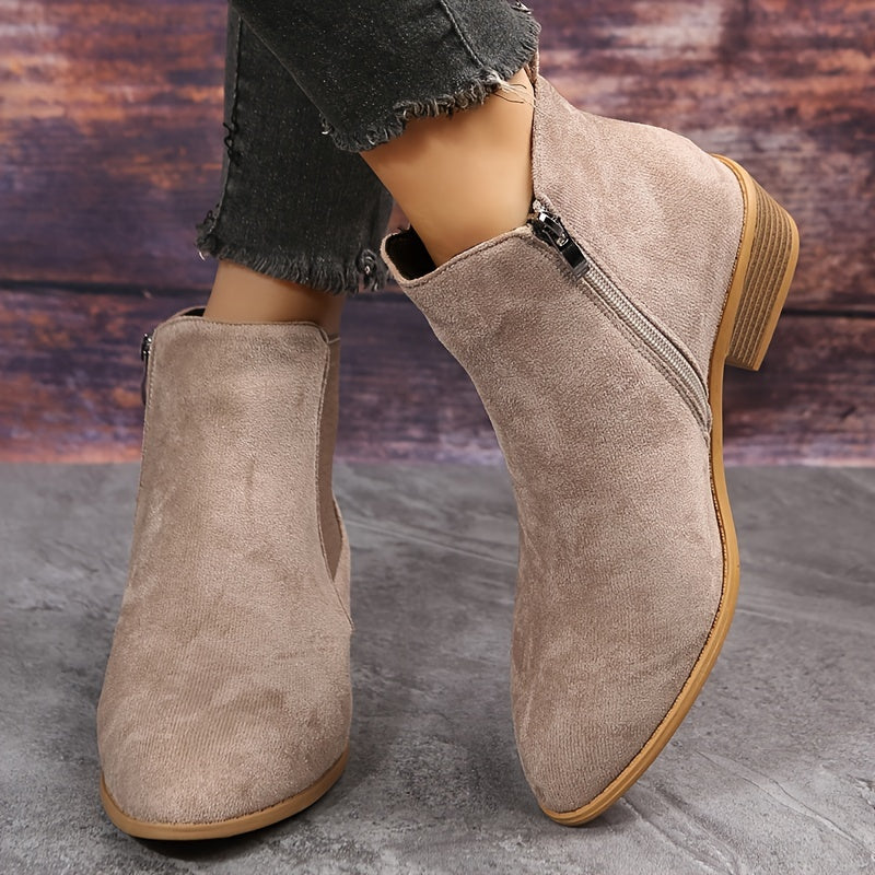 Women's Ankle Boots with Suede and Zip Closure | Size 5-12 | Black, Beige, Chocolate, Coffee