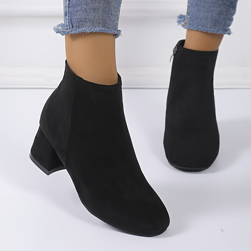 Women's Chelsea Ankle Boot | Low Block Heel, Side Zip, Round Toe, Suede-Look Finish | US 5.5-12 | 2 Colors