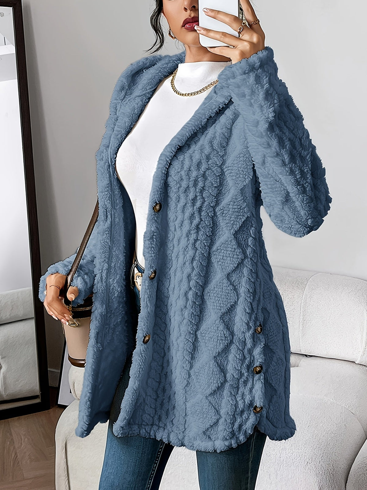 Women's Plush Hooded Cardigan | Roomy Hood, Velvety Soft Texture, Relaxed Drape, Long Sleeves | 8 Colors
