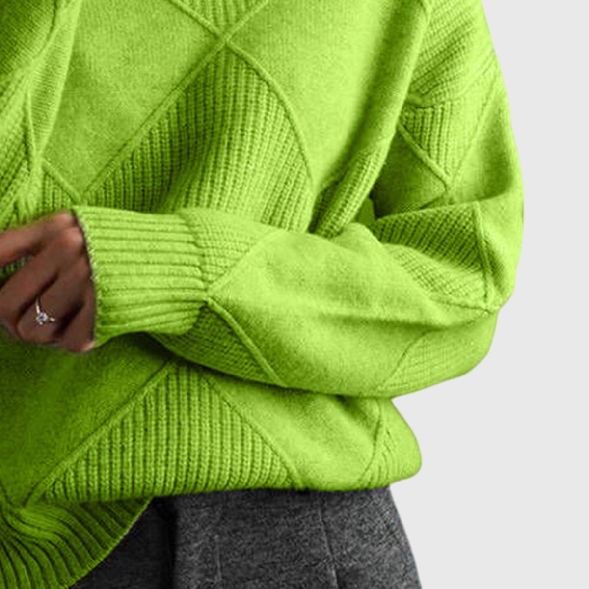 Women's Turtleneck Sweater with Knit | Size S-2XL | Pink, Purple, Yellow, Green, Grey, Black