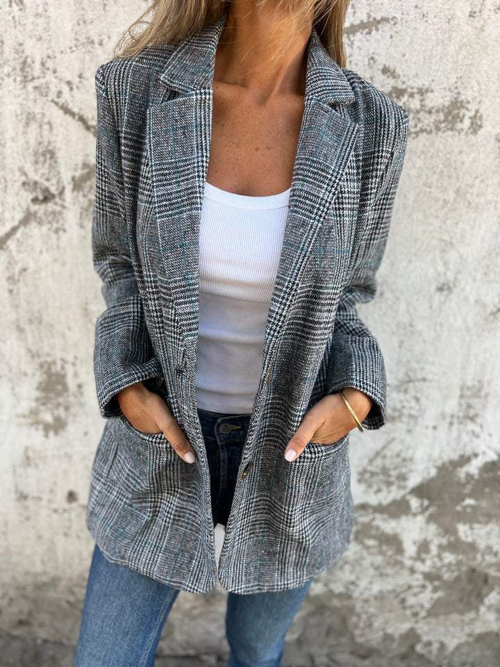 Women's Casual Plaid Cotton Blazer with Lapels and Long Sleeves | Everyday Jacket for Spring and Fall | Size S-5XL