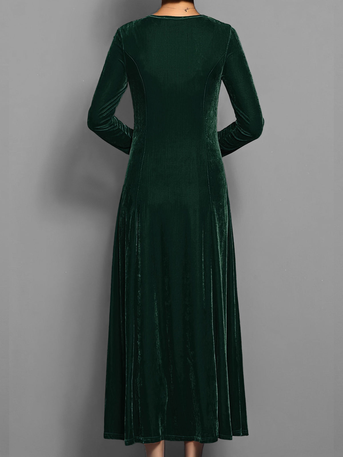Women's Velvet Long Dress | Scoop Neck A-Line with Fitted Bodice | Sizes S to XL | 5 Colors for Holiday Evenings