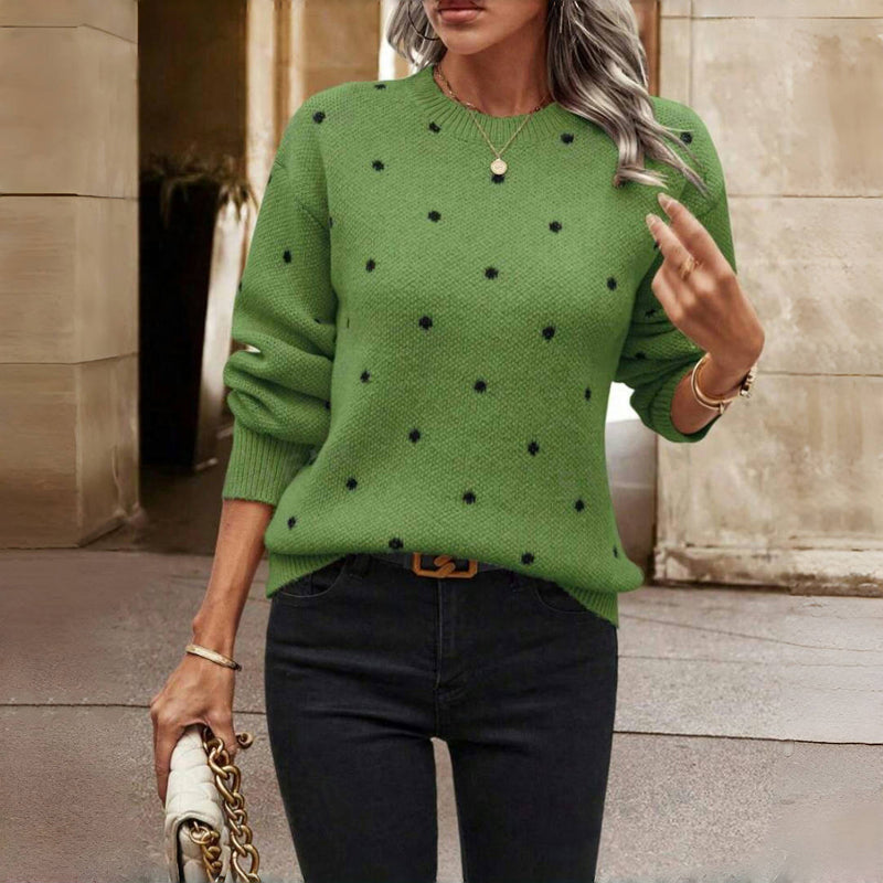 Women's Small Polka Dot Knit Sweater | Lightweight Breathable Pullover with a Relaxed Fit | Size S-XL, 4 Colors