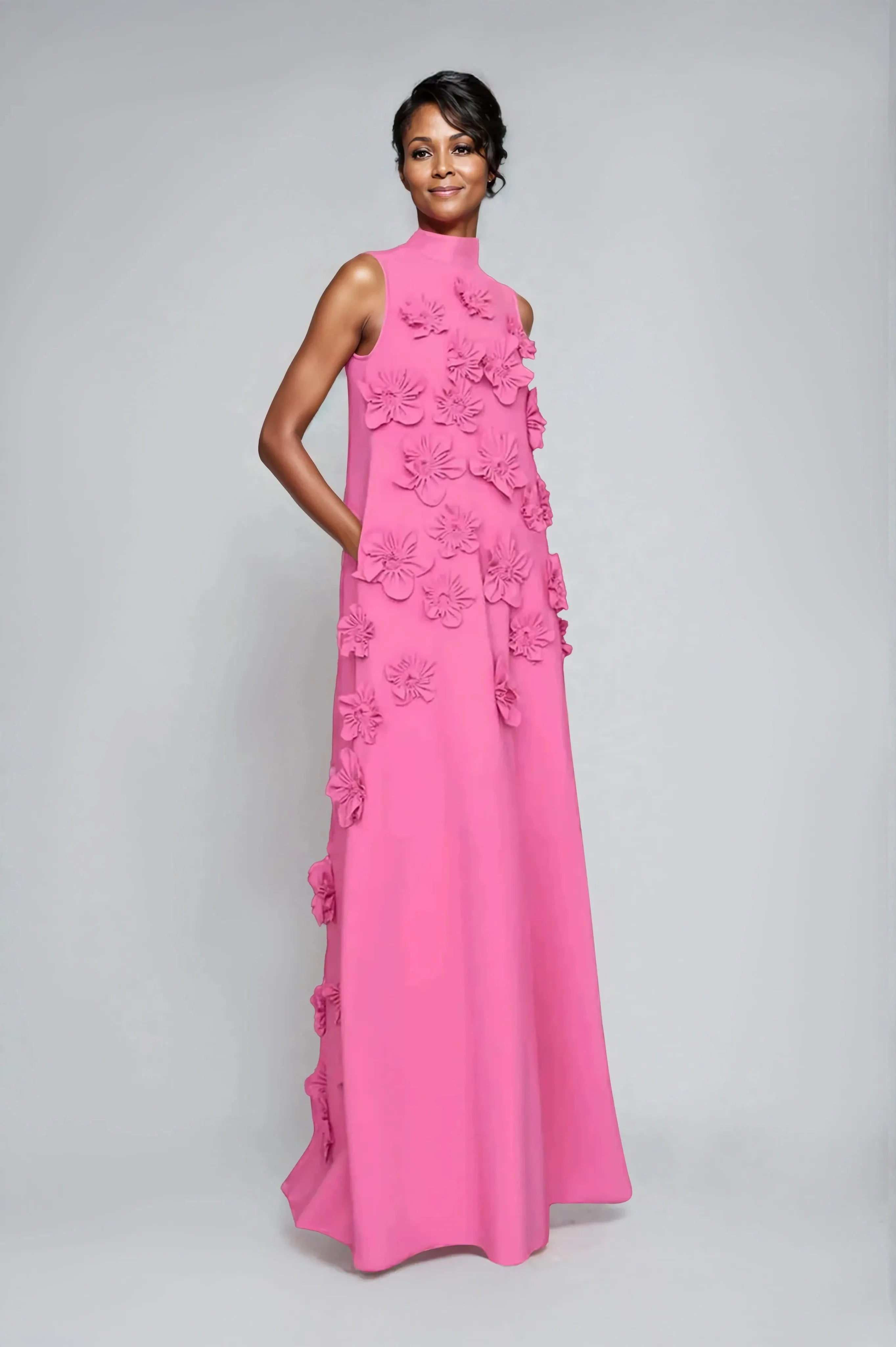 Sleeveless Maxi Dress with Floral Embellishments