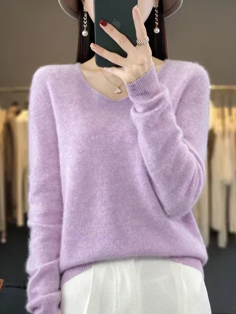 Women's V Neck Sweater with Long Sleeves | Relaxed Fit Knit Pullover in Twelve Shades | Size XS-3XL, 12 Colors