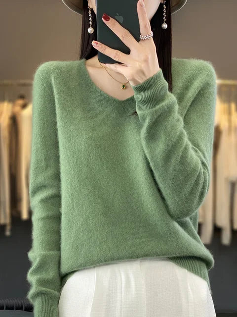 Women's V Neck Sweater with Long Sleeves | Relaxed Fit Knit Pullover in Twelve Shades | Size XS-3XL, 12 Colors