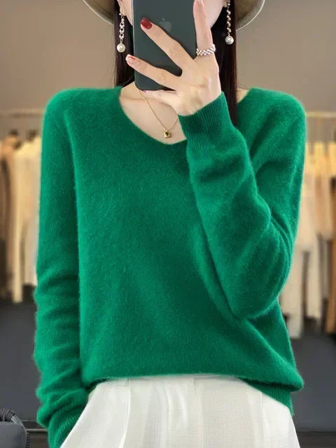 Women's V Neck Sweater with Long Sleeves | Relaxed Fit Knit Pullover in Twelve Shades | Size XS-3XL, 12 Colors