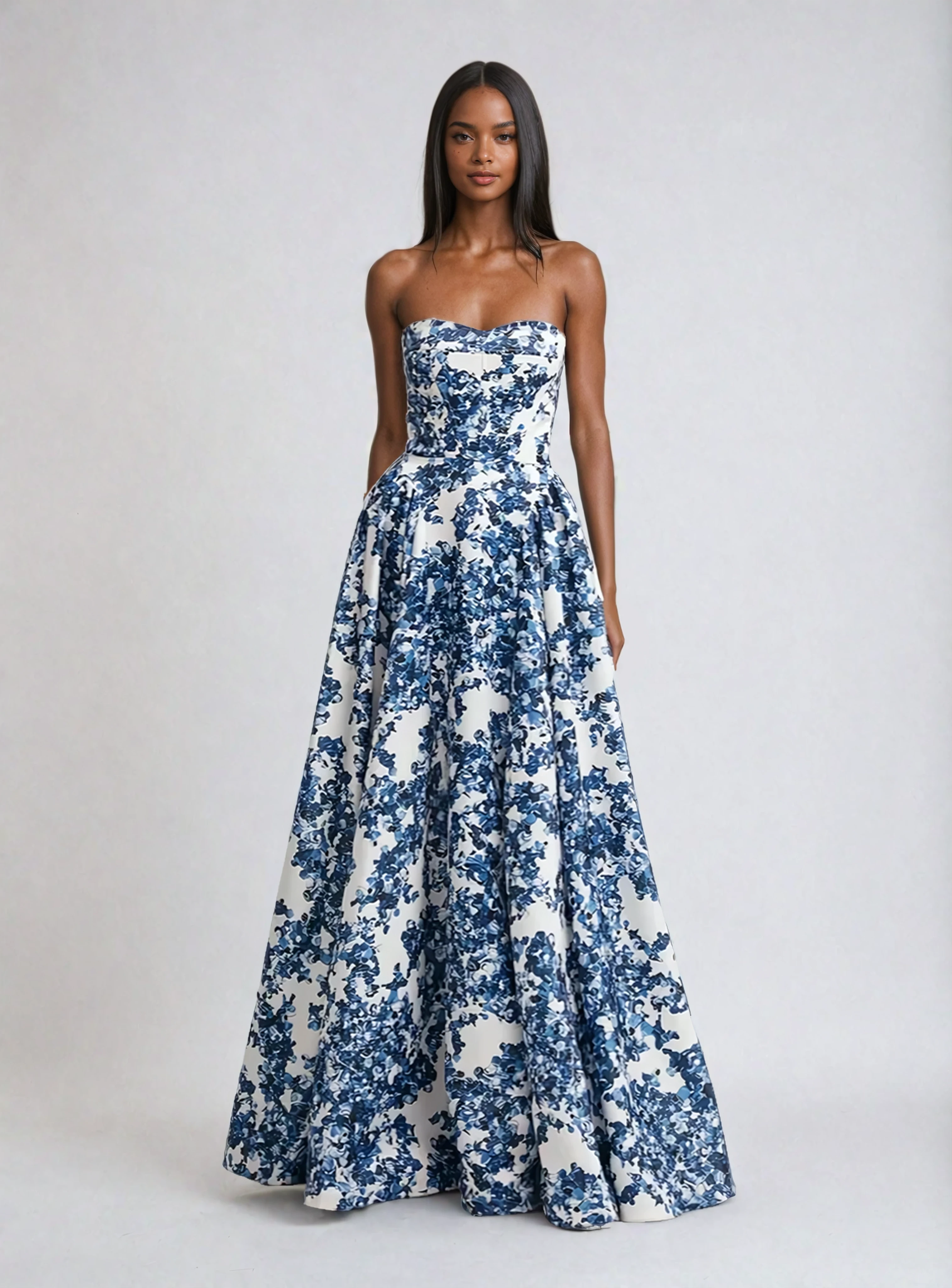 Strapless Maxi Dress with Straight Neckline