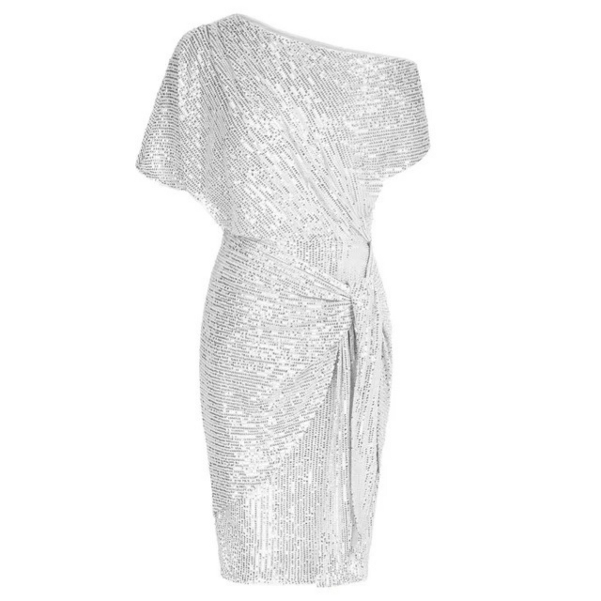 Women's Asymmetric Sequin Wrap Mini Dress | Draped Side Detail for Evening Events | Sizes S to 3XL, 7 Colors