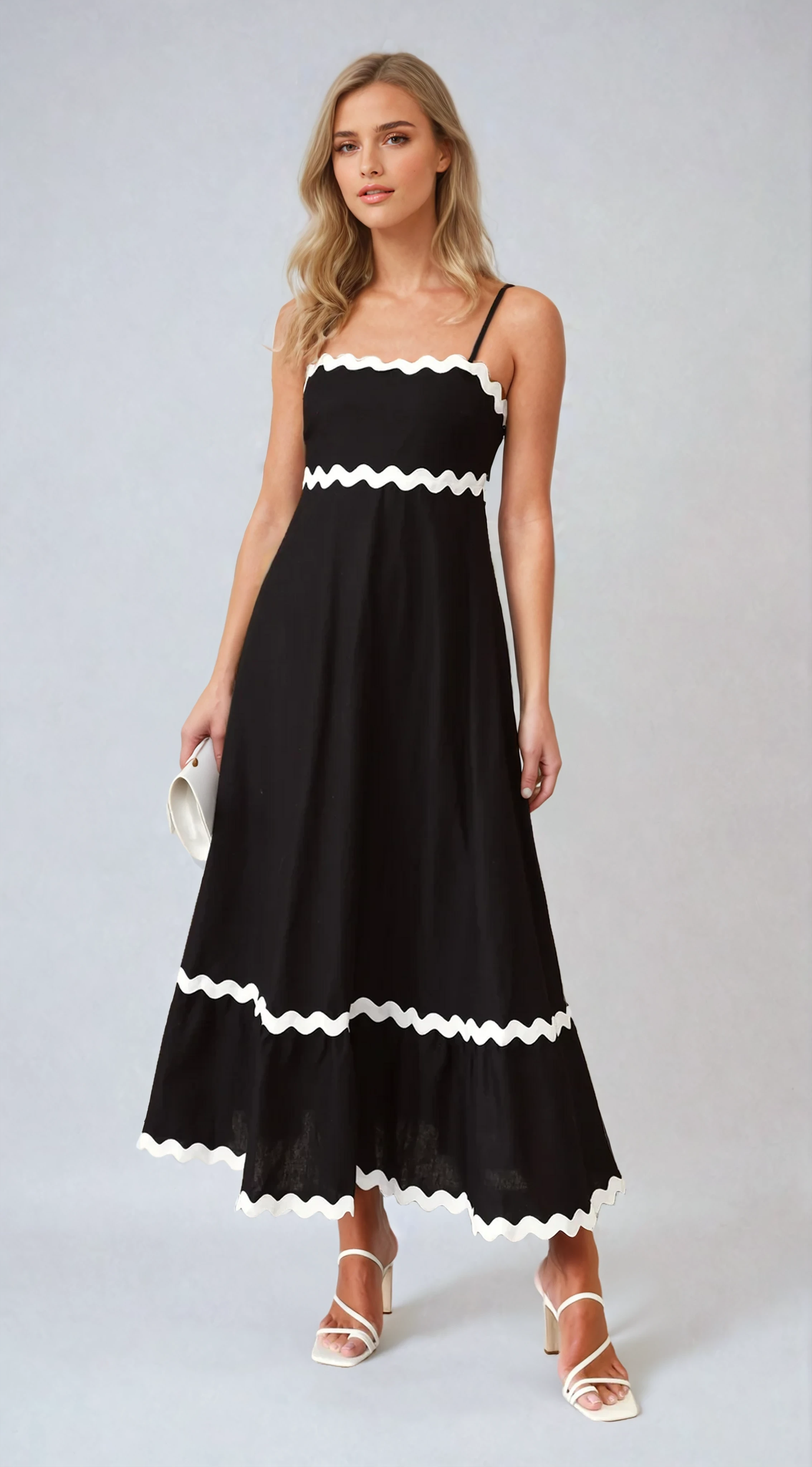 Black and White Midi Dress with Ric Rac Trim