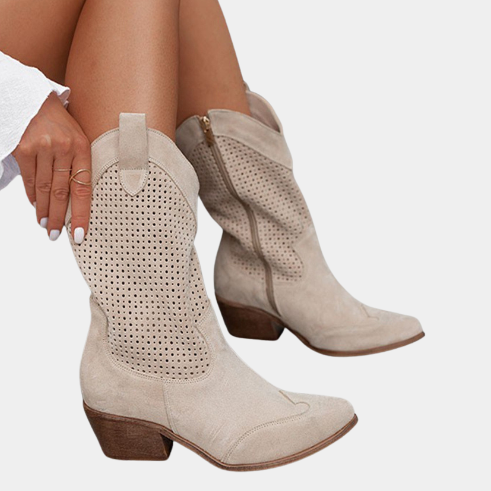 Women's Western Boots with Gel Cushioned Sole | Low Heel Cowgirl Style, Breathable Upper | Size 5.5-9.5, 4 Colors