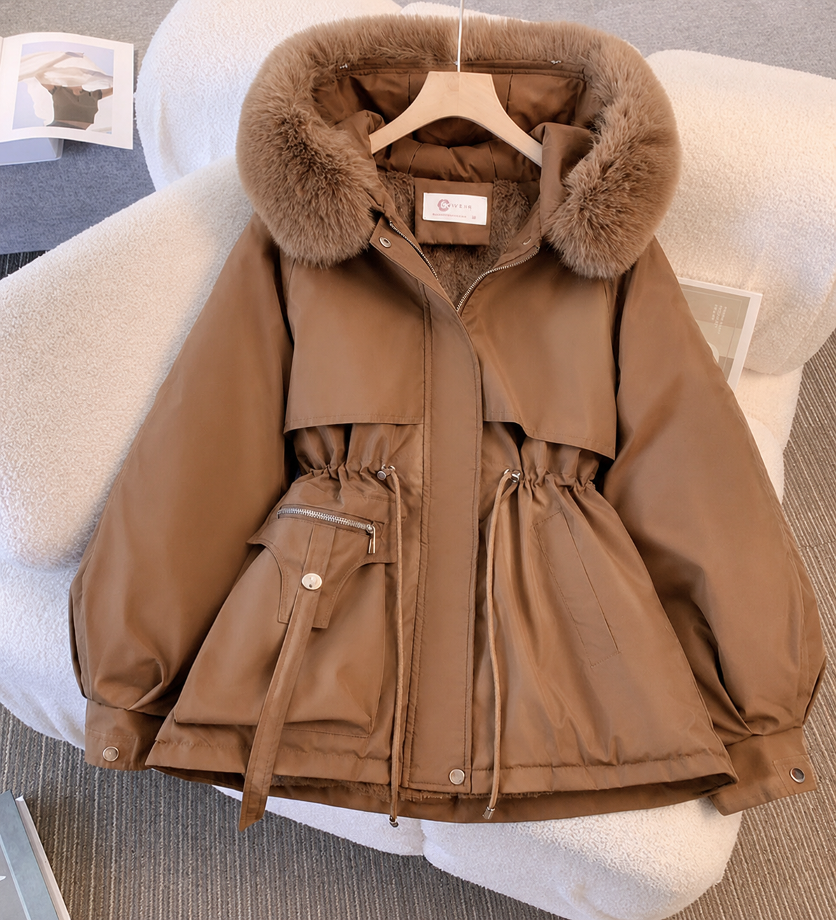 Women's Faux Fur-Trimmed Winter Coat | Hooded, Adjustable Waist, Wind and Snow Resistant Tailored Fit | 4 Colors