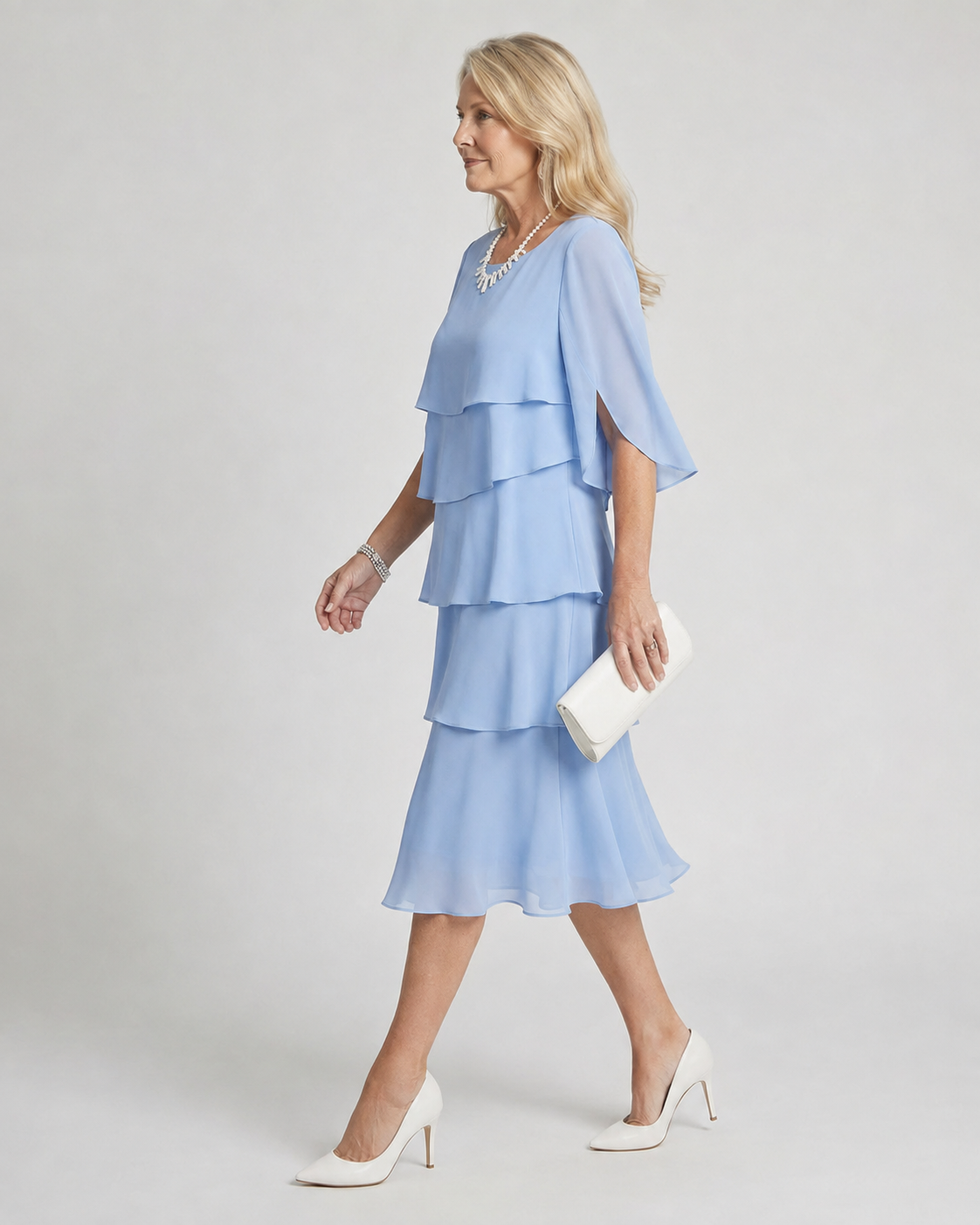 Women's Ruffle Midi Dress with Layered Tiers | Butterfly Sleeves and a Round Neckline for Occasions | Size S-3XL, 4 Colors