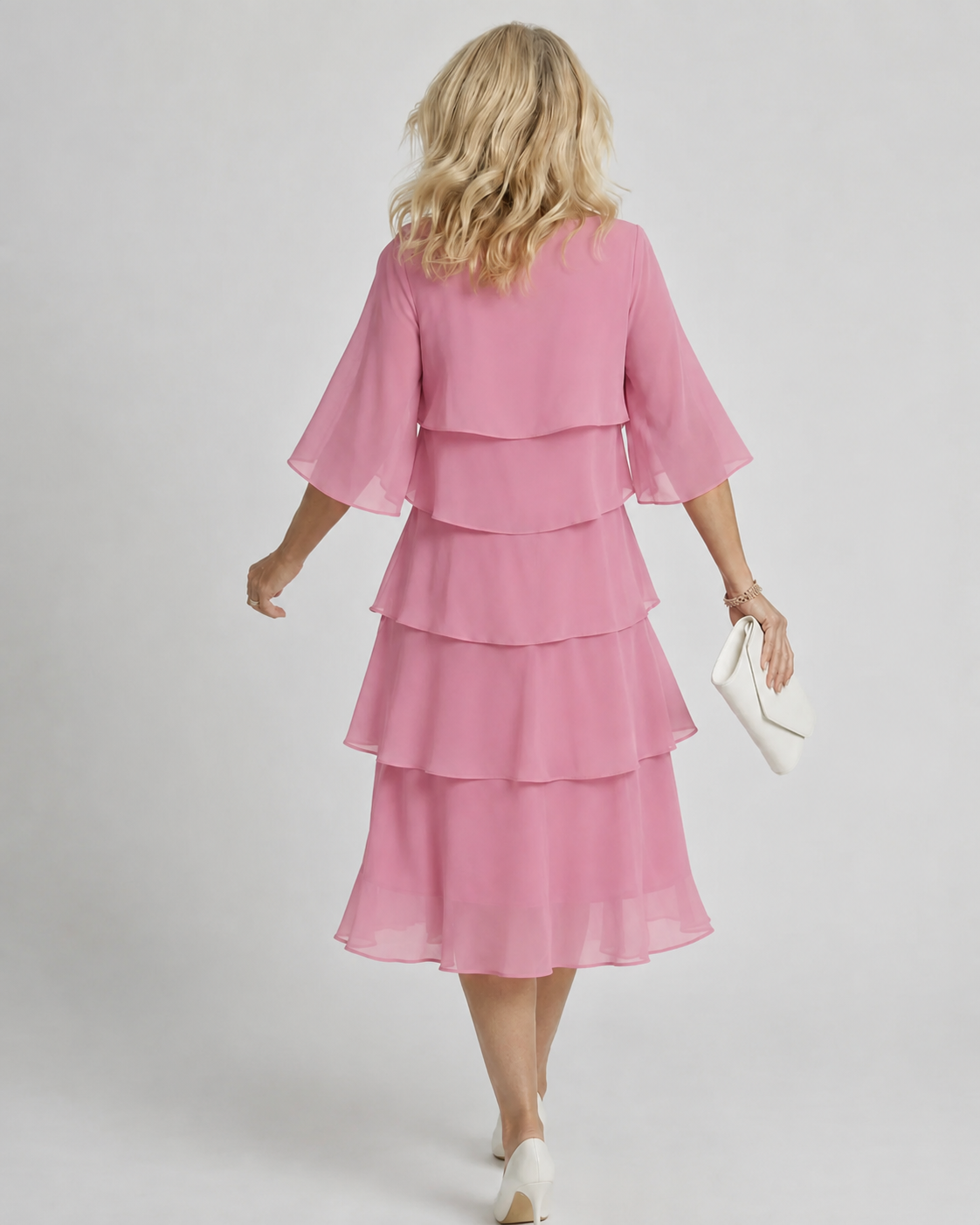 Women's Ruffle Midi Dress with Layered Tiers | Butterfly Sleeves and a Round Neckline for Occasions | Size S-3XL, 4 Colors