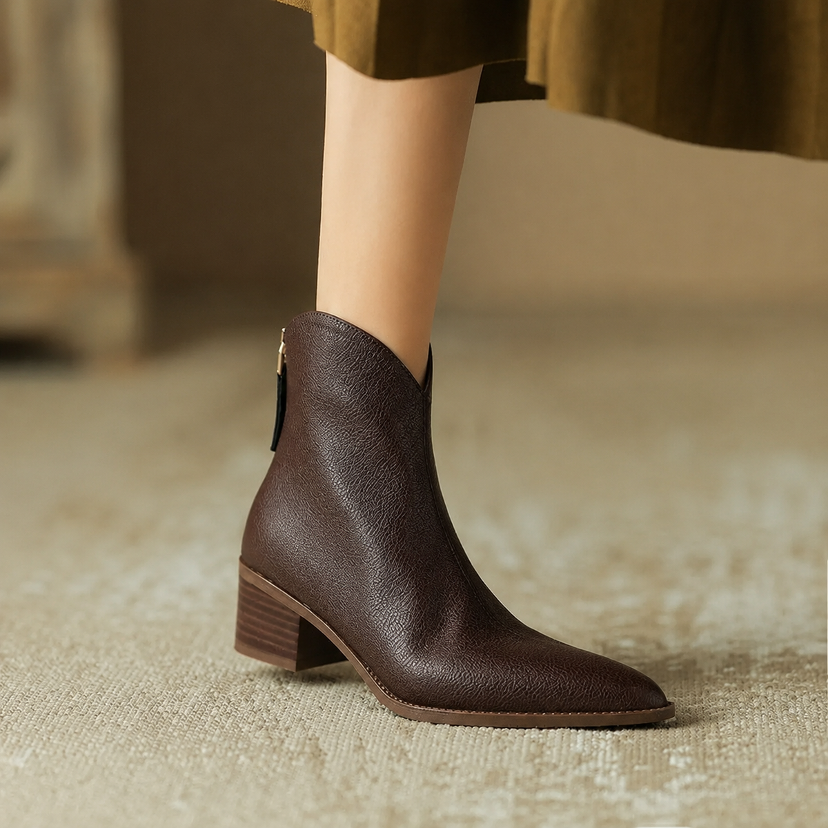 Women's Ankle Boots with a Block Heel | Pointed Toe and Cushioned Sole for Office and Evening | Size 5.5-8, 3 Colors