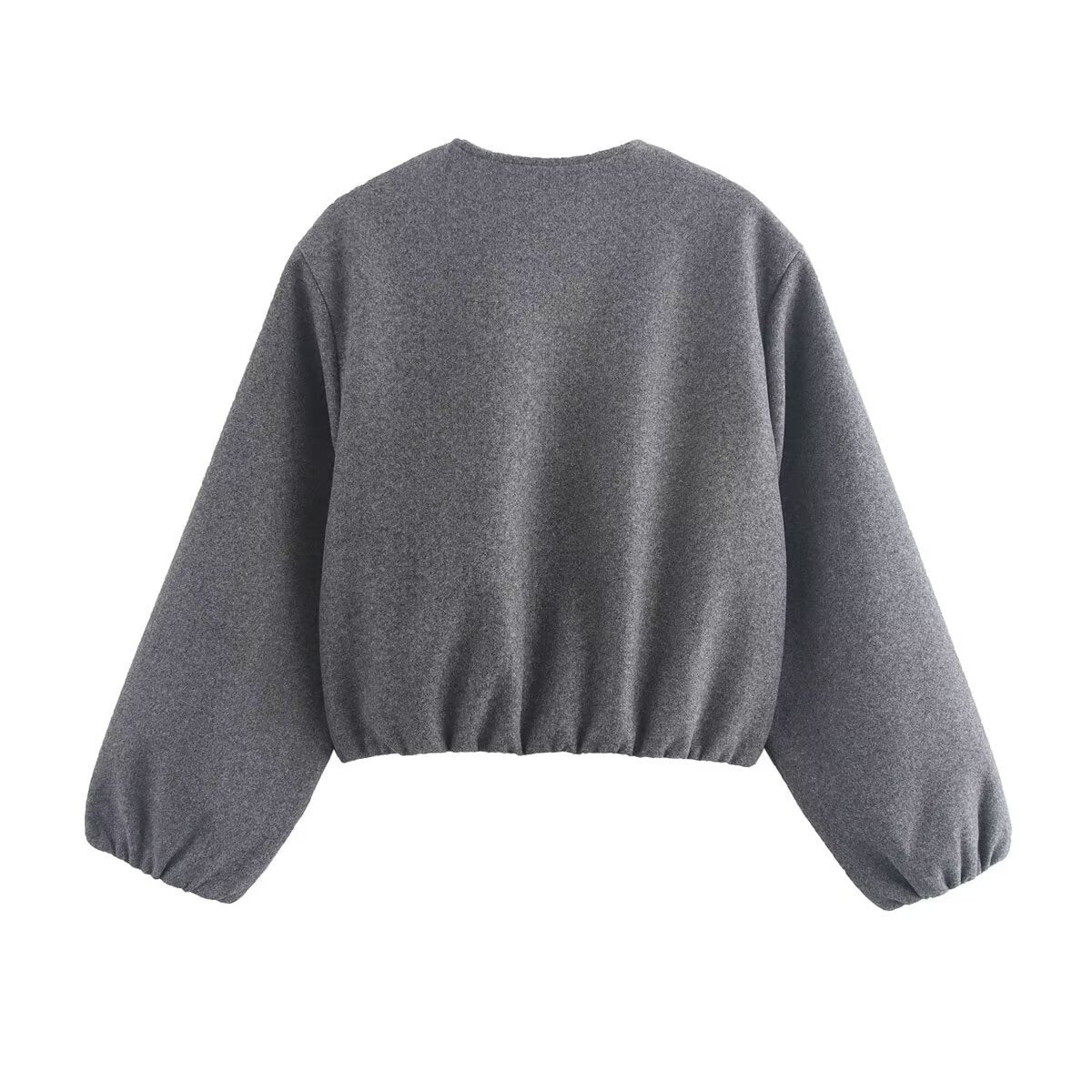 Women's Cropped Bomber Jacket with Zip Front | Collarless, Ribbed Hem and Cuffs, Soft Fleece-Like Fabric | Size S-2XL
