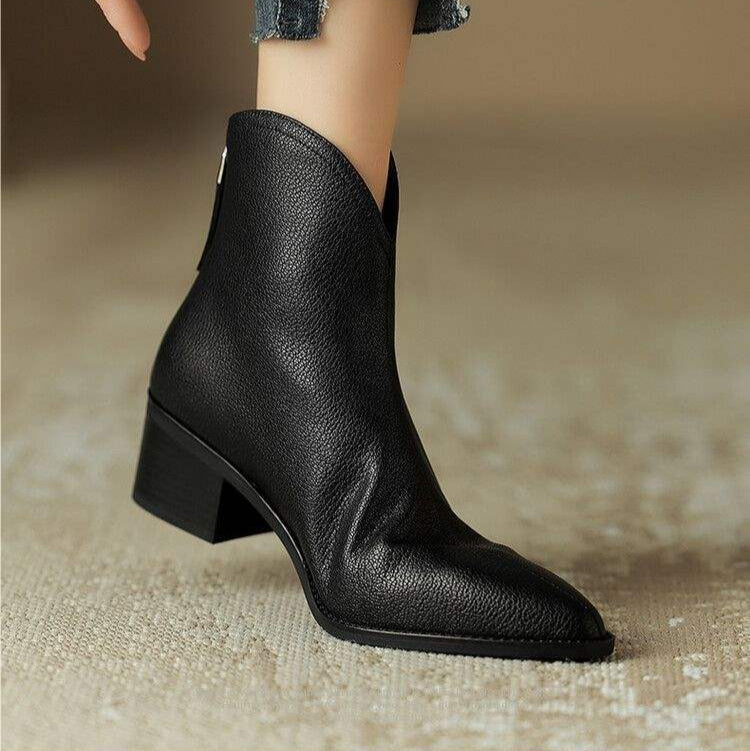 Women's Ankle Boots with a Block Heel | Pointed Toe and Cushioned Sole for Office and Evening | Size 5.5-8, 3 Colors