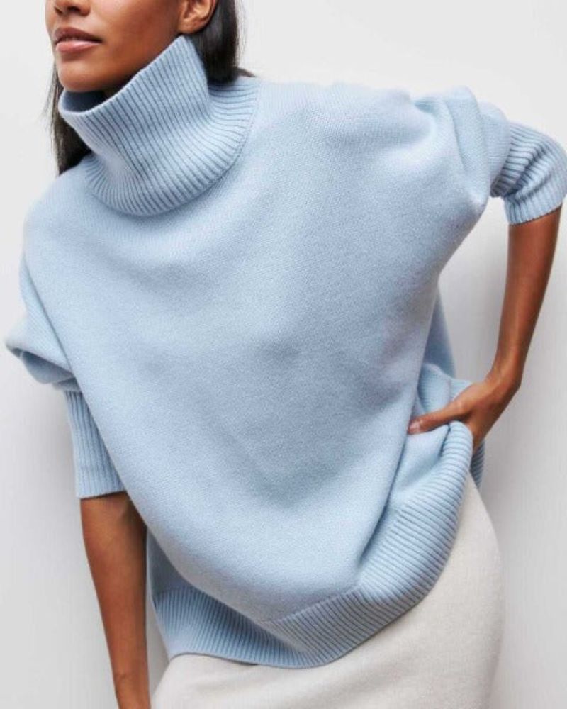 Women's Turtleneck Sweater with Button Front | Size S-XL | Light Blue, Orange, Khaki, Pink, Brown, Grey and 2 more