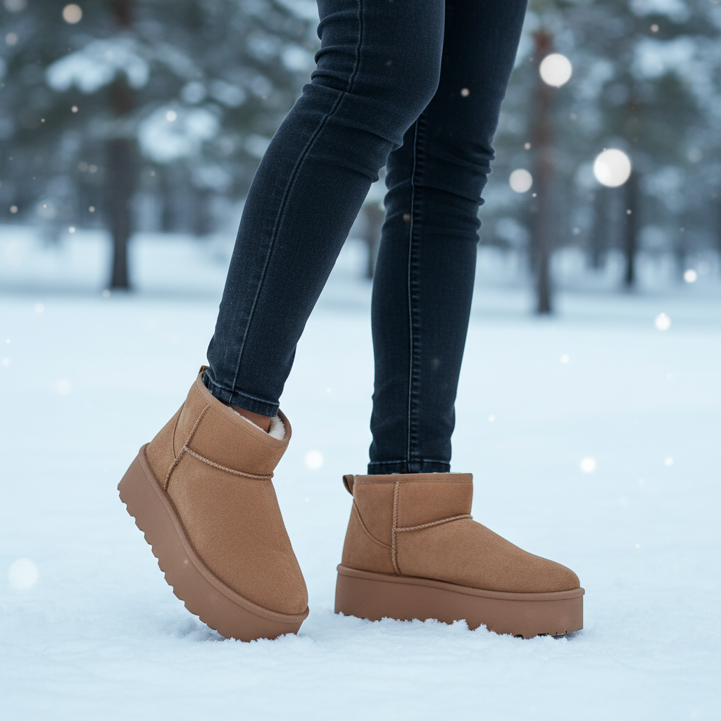 Women's Platform Boots with Wool Lining | Pull-On Ankle Shaft and Chunky Treaded Sole | Sizes 5.5-10, 4 Colors