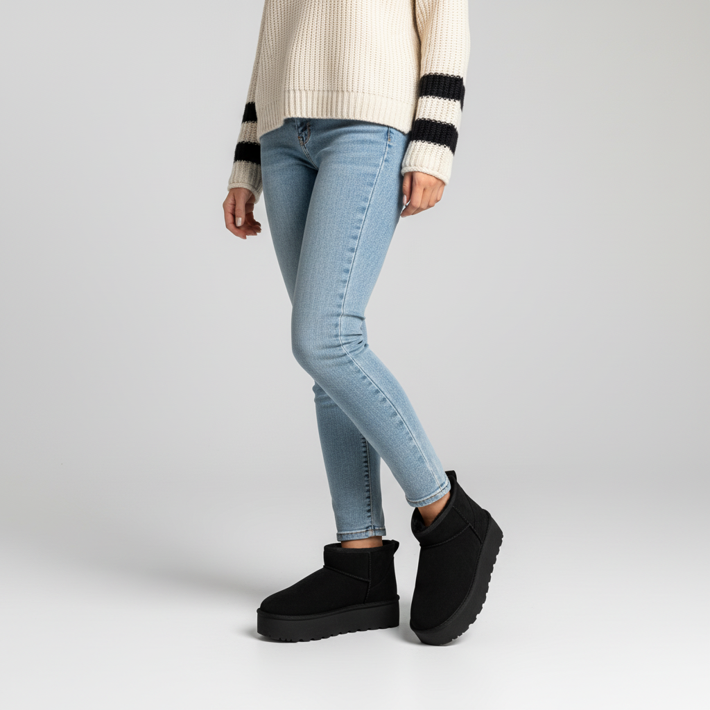 Women's Platform Boots with Wool Lining | Pull-On Ankle Shaft and Chunky Treaded Sole | Sizes 5.5-10, 4 Colors