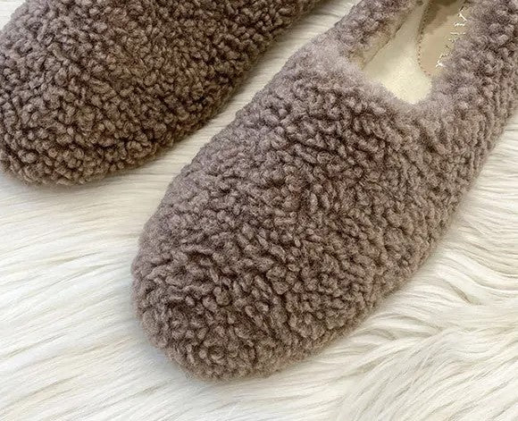 Women's Fuzzy Slippers in a Ballerina Shape | Teddy Lined Slip On Flats with a Rounded Toe | Sizes 5.5 to 11, 4 Colors
