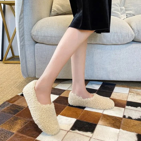 Women's Fuzzy Slippers in a Ballerina Shape | Teddy Lined Slip On Flats with a Rounded Toe | Sizes 5.5 to 11, 4 Colors