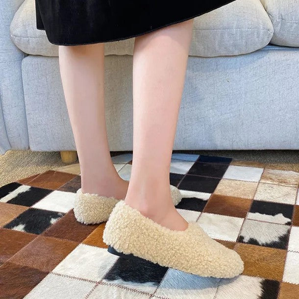 Women's Fuzzy Slippers in a Ballerina Shape | Teddy Lined Slip On Flats with a Rounded Toe | Sizes 5.5 to 11, 4 Colors