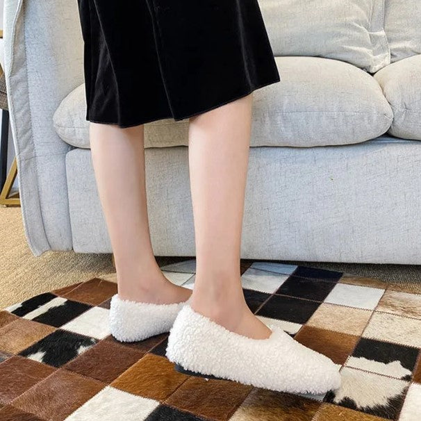 Women's Fuzzy Slippers in a Ballerina Shape | Teddy Lined Slip On Flats with a Rounded Toe | Sizes 5.5 to 11, 4 Colors
