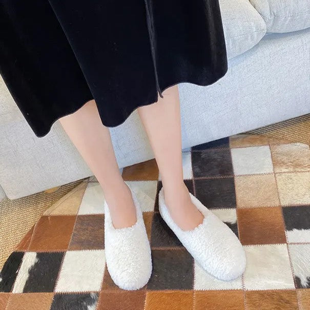 Women's Fuzzy Slippers in a Ballerina Shape | Teddy Lined Slip On Flats with a Rounded Toe | Sizes 5.5 to 11, 4 Colors