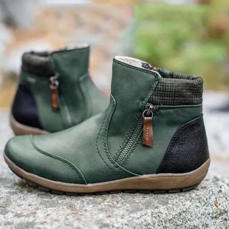 Women's Ankle Boots with Side Zip | Cushioned Insole, Non-Slip Outsole and Check Panel | Sizes 5.5-11, 5 Colors