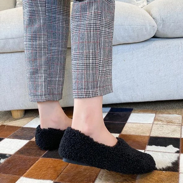 Women's Fuzzy Slippers in a Ballerina Shape | Teddy Lined Slip On Flats with a Rounded Toe | Sizes 5.5 to 11, 4 Colors