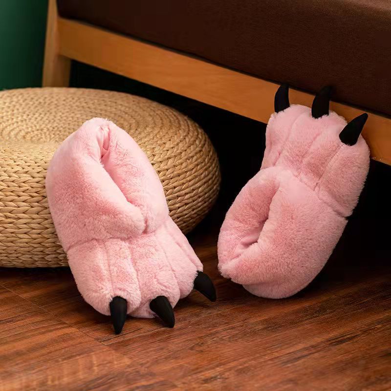 Women's Cozy Slippers in a Bear Paw Shape | Plush and Cotton Upper, Claw Detail at the Front | One Size, 3 Colors