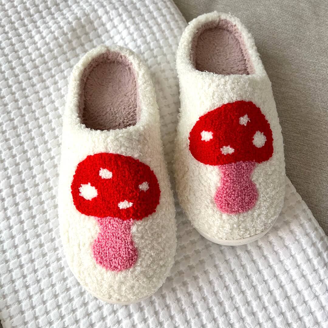 Women's Mule Slippers with a Red Heart Motif | Soft Plush Upper, Open Back, Non Slip Sole | Sizes 5.5-9.5