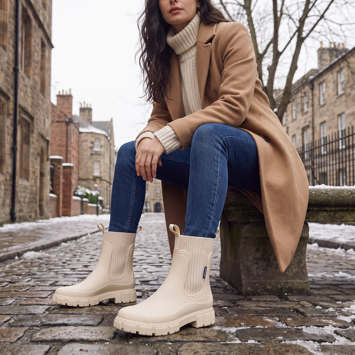 Women's Waterproof Boots with Ribbed Elastic Side Panels | Front and Back Pull Tabs, Chunky Lug Sole | Sizes 5.5-9.5, 5 Colors