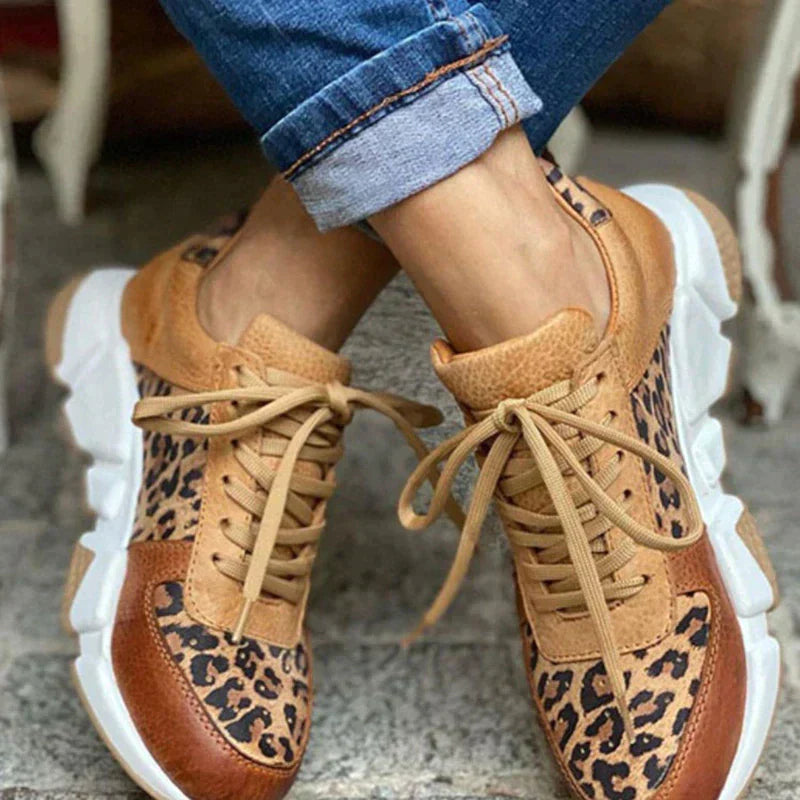 Women's Leopard Print Casual Sneakers | Sturdy Everyday Shoes, Easy to Style and Comfortable to Wear | Size 5-12