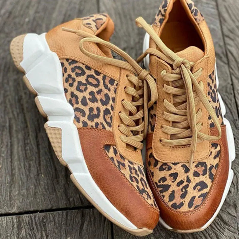 Women's Leopard Print Casual Sneakers | Sturdy Everyday Shoes, Easy to Style and Comfortable to Wear | Size 5-12