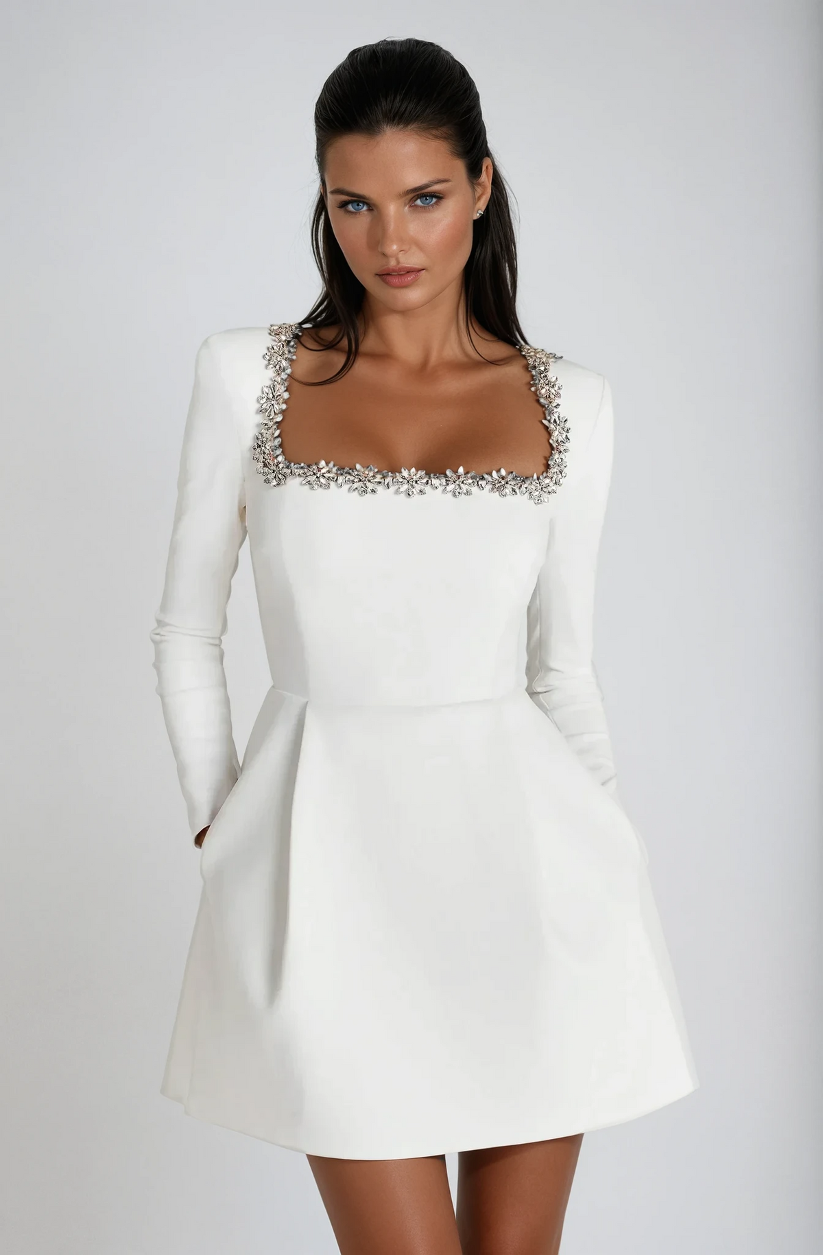 Women's Short Cocktail Dress for a Wedding Guest | Clean Lines, Light Fabric Above the Knee | Size S-L, 3 Colors