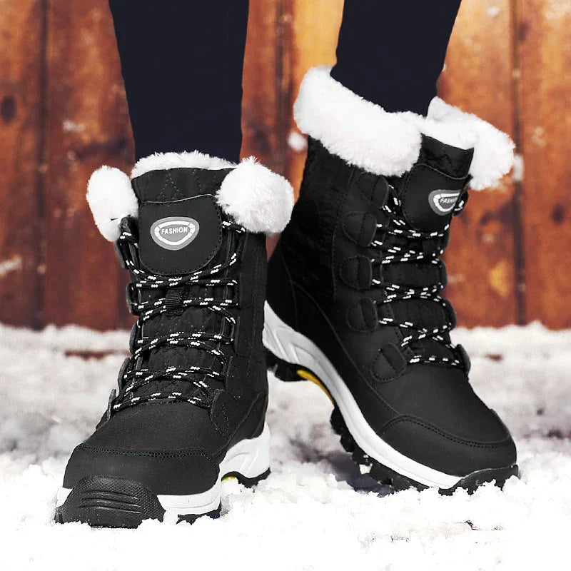 Women's Snow Boots with Faux Fur Cuff | Lace-Up Front and Hard-Wearing Sole with Grip | 3 Colors