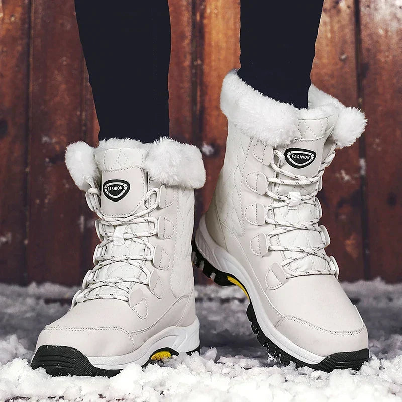 Women's Snow Boots with Faux Fur Cuff | Lace-Up Front and Hard-Wearing Sole with Grip | 3 Colors