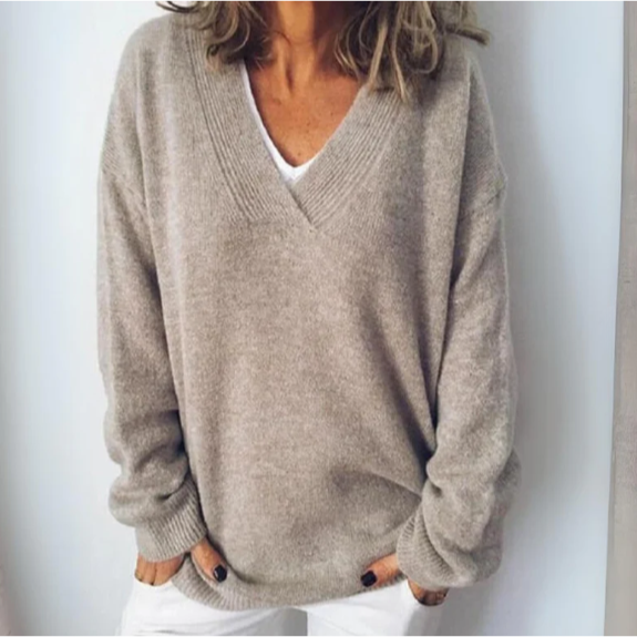 Women's Sweater with Oversized Fit and V-Neck | Breathable Fabric | Size XS-3XL | Beige, White, Black, Purple