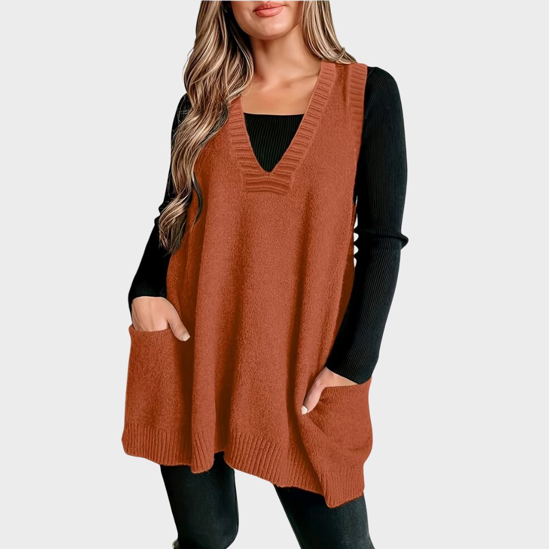 Women's V-Neck Knit Sweater Vest | Sleeveless Layer Over Shirts and Blouses, Relaxed Drape | Sizes L-4XL | 4 Colors