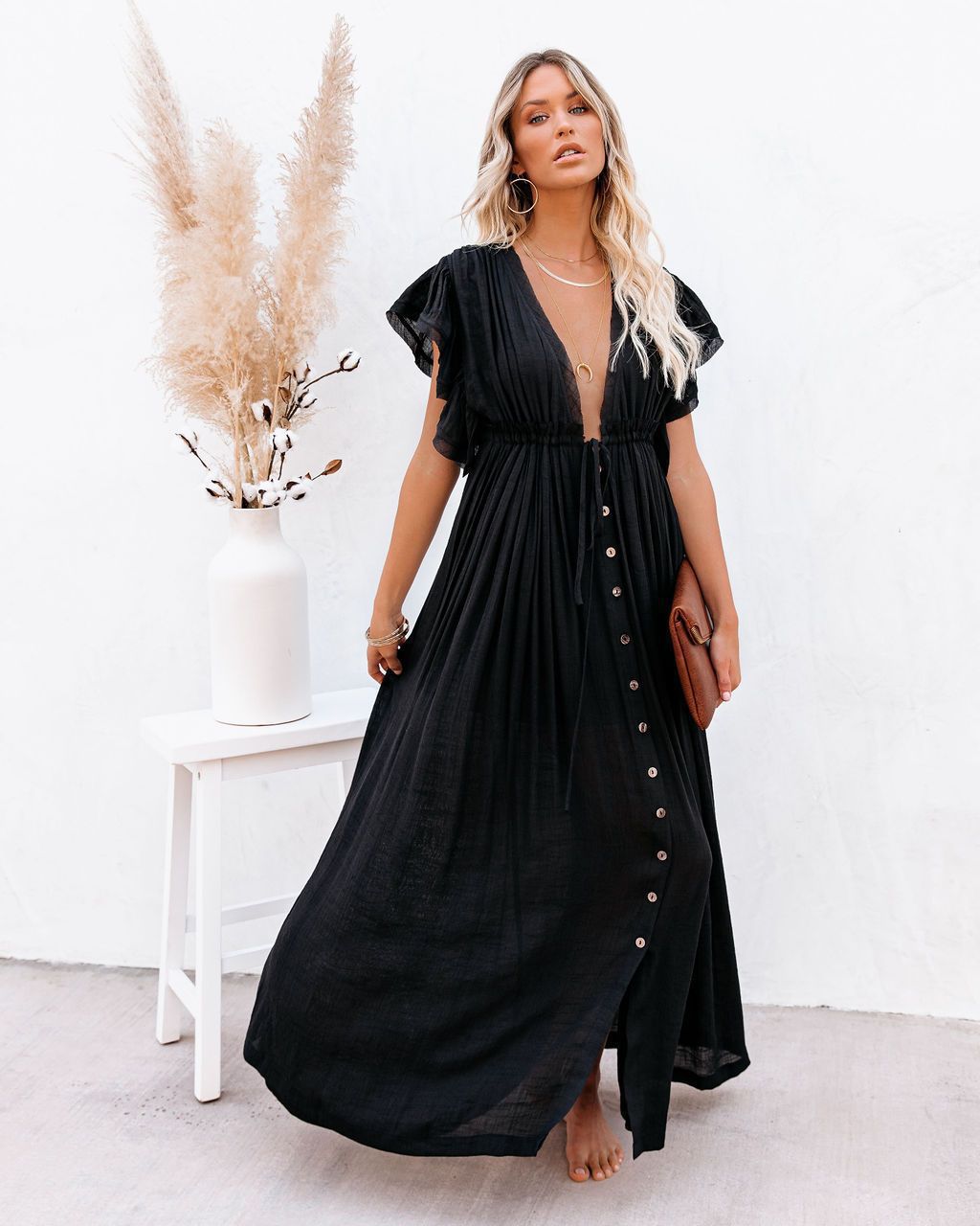 Rose | Women's Boho Button Front Maxi Dress