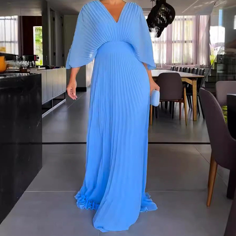 Pleated Maxi Dress with Sleeveless Design