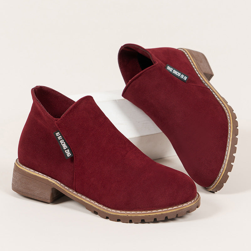 Women's Faux Suede Ankle Boots with a Slim Pointed Toe | Side Zip Entry, Low Block Heel, Ridged Sole | Sizes 5.5-10, 4 Colors