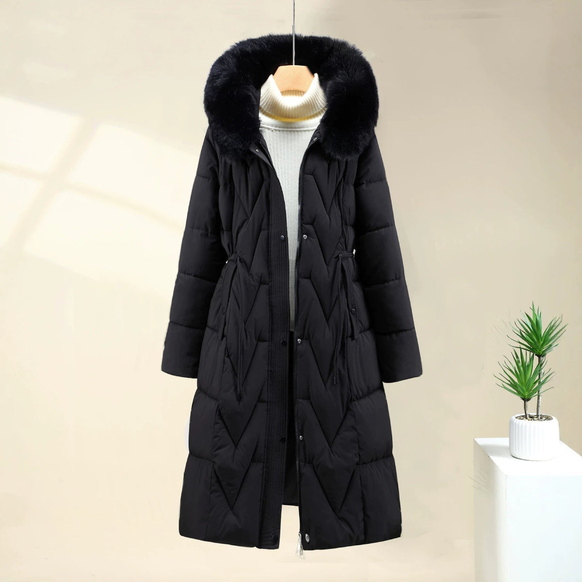Women's Knitted Black Sweater with Quilted Panels and Windproof Shell | Hood, Knit, Ribbed Cuffs | For Winter | Size S-2XL | Black