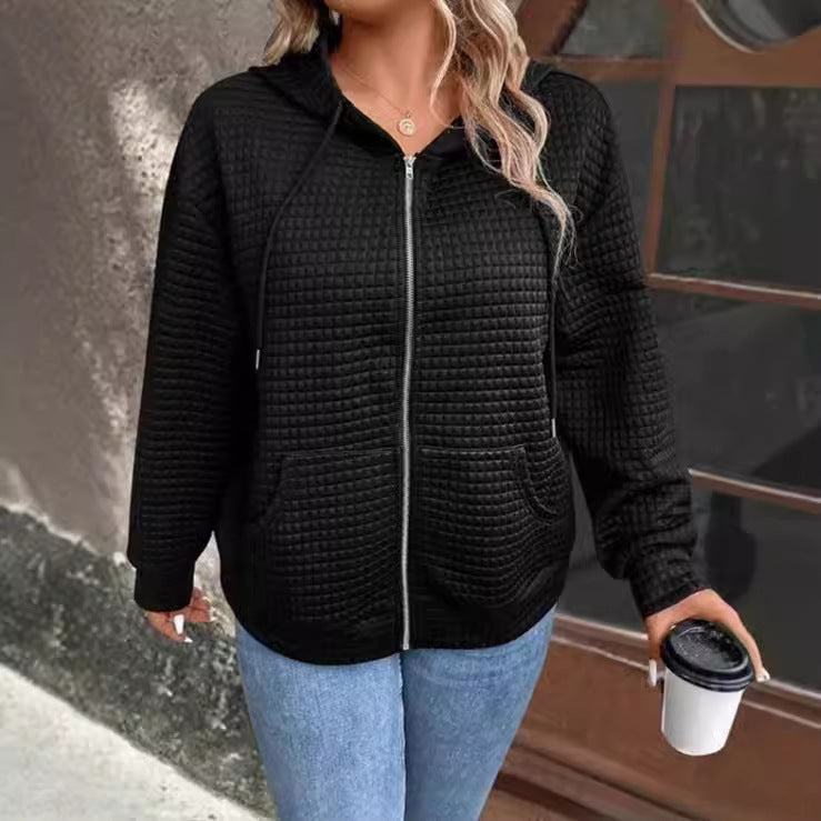 Women's Textured Hoodie with Pockets in Breathable Fabric | Loose Fit Hooded Layer for Everyday and Leisure | Size S-2XL