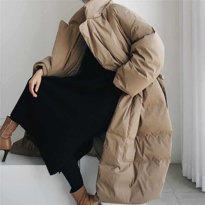 Women's Black Turtleneck with Oversized Fit and Windproof Shell | Waist Belt, Knit, Longline Cut | For Winter | Size S-XL