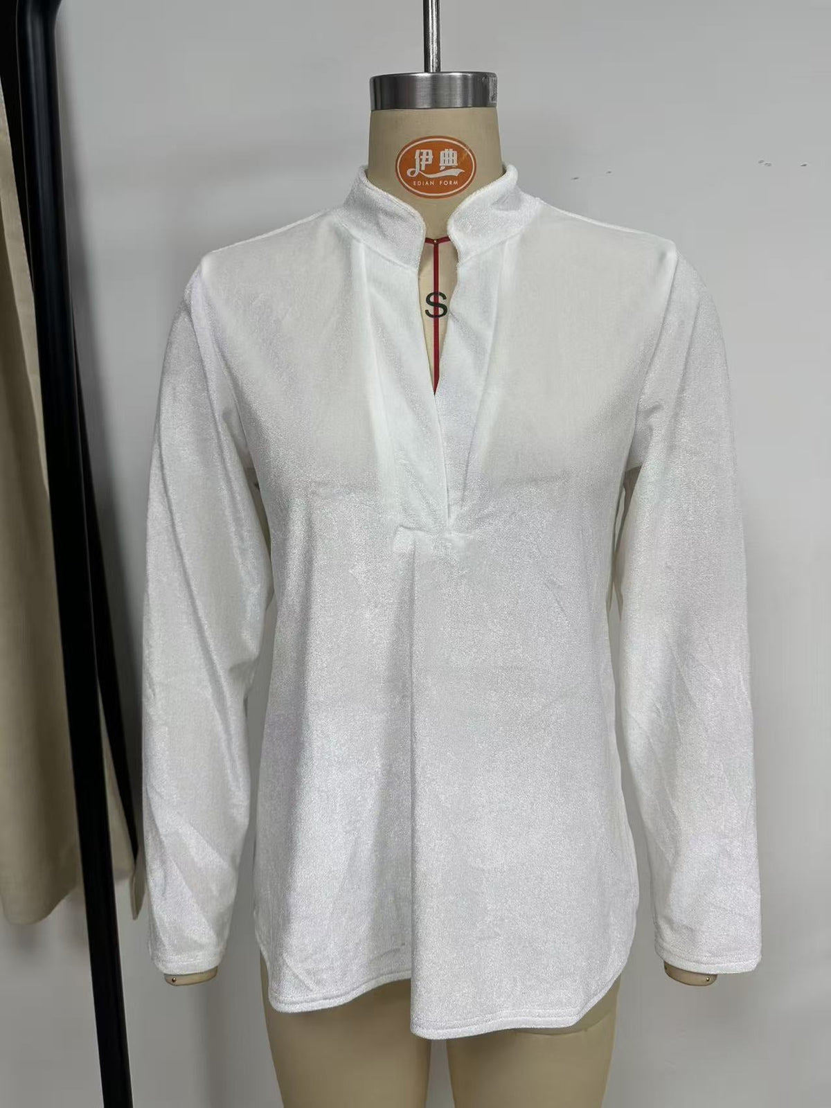 Women's Velvet Top with Stand Collar and Deep V Opening | Long Sleeves, Loose Cut | Sizes S to 3XL